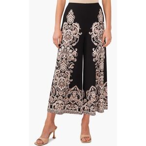 Halogen 🫐 Black and Cream Patterned Wide-Leg Crop Liquid Knit Pants